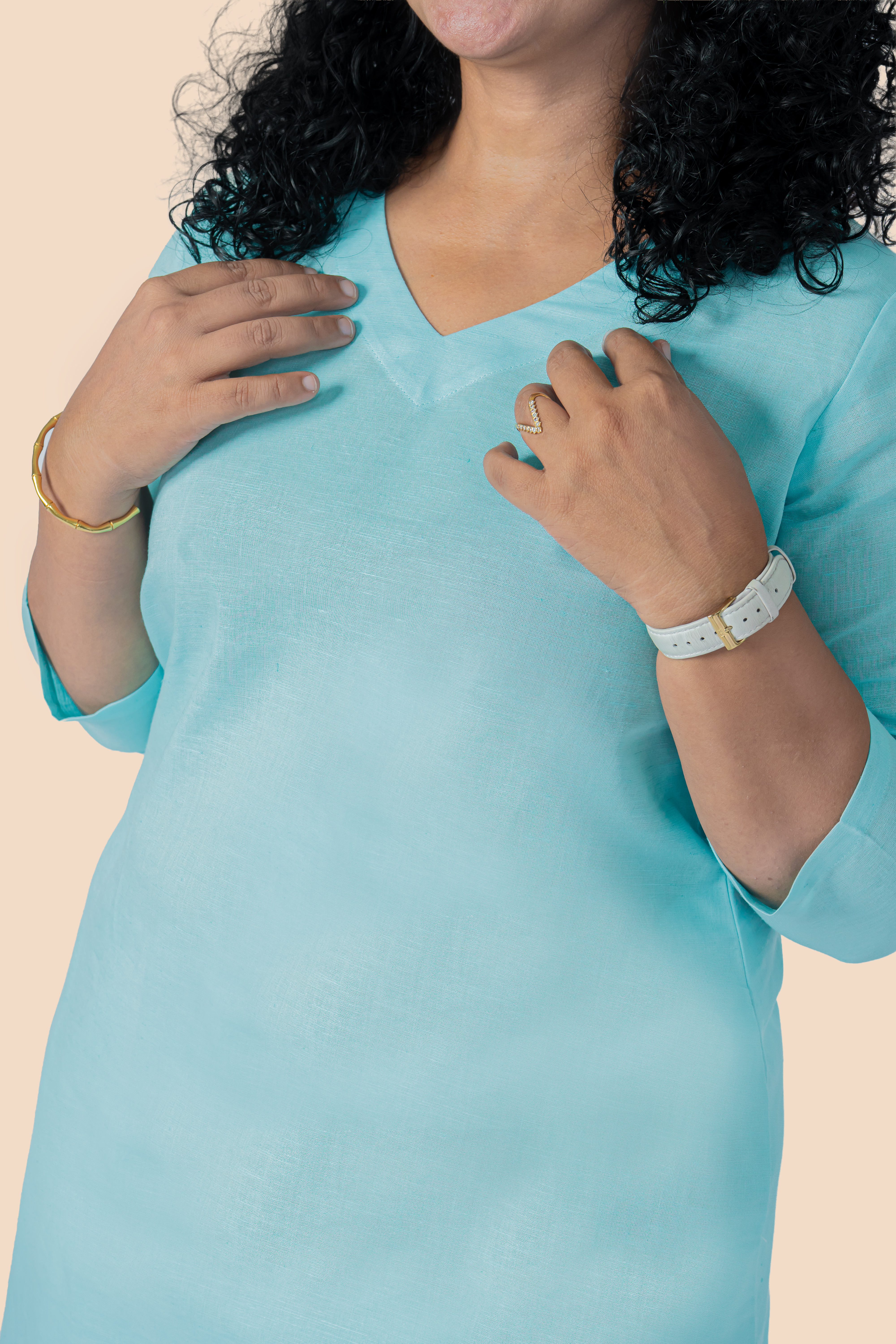Linen Co-ord Set – Coral Blue, styled view